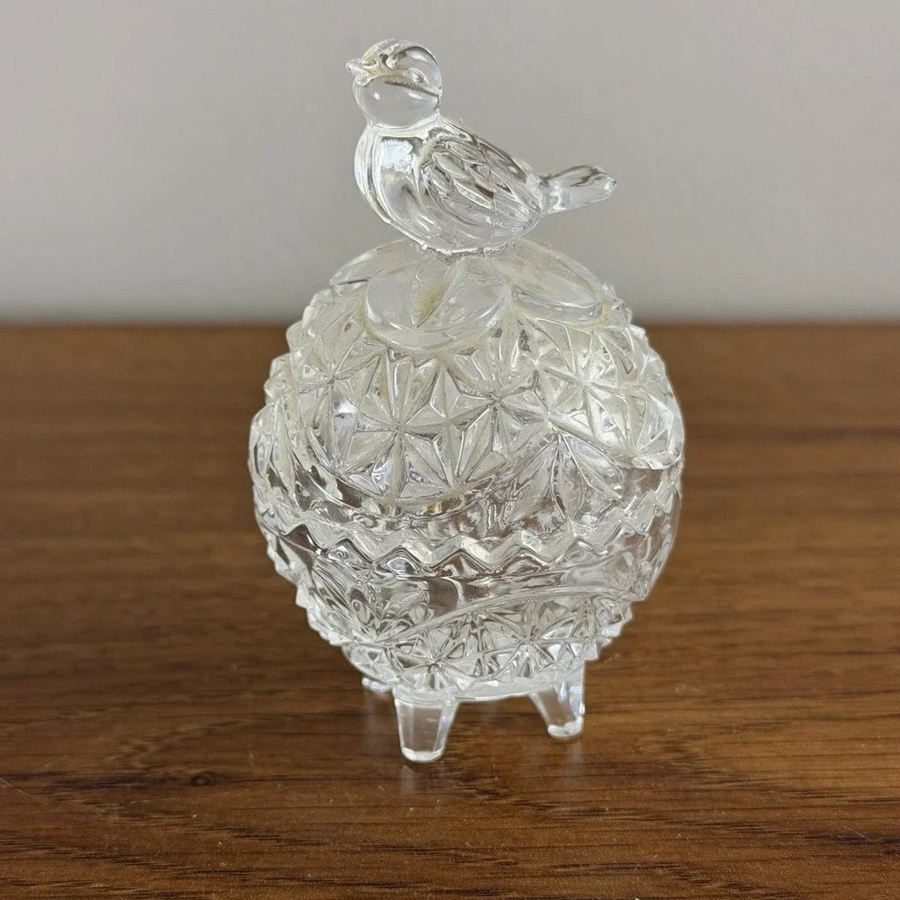 Vintage Crystal Bird Covered Trinket Box Attributed Hofbauer Byrdes